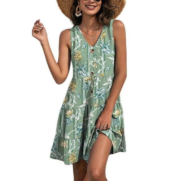 White & Green Floral Sleeveless Dress Size 1X - Picture 1 of 2